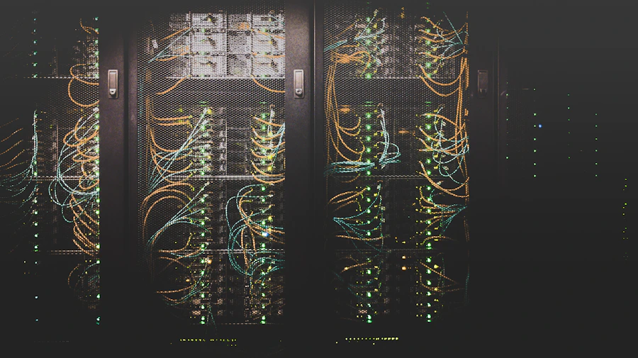 Server room corridor representing the Conexão Futura operations centre